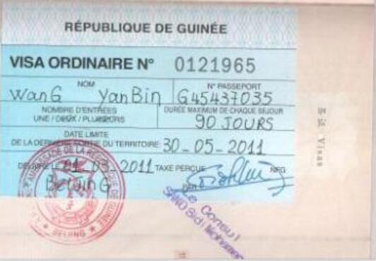 几内亚签证样本